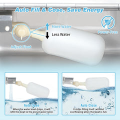 FHTONGE water bowl close-up highlights float valve for constant water level.