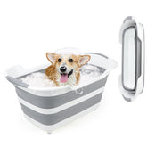 FHTONGE collapsible dog bathtub flat storage demonstrates compact design for easy transport.