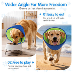 Fickte no-vision-blocking dog cone preserves visibility during meals and play