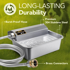 Ficuswin stainless steel water bowl close-up highlighting durable 304 stainless steel construction.