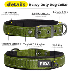 Fida collar con costuras reflectivas para mayor visibilidad nocturna.