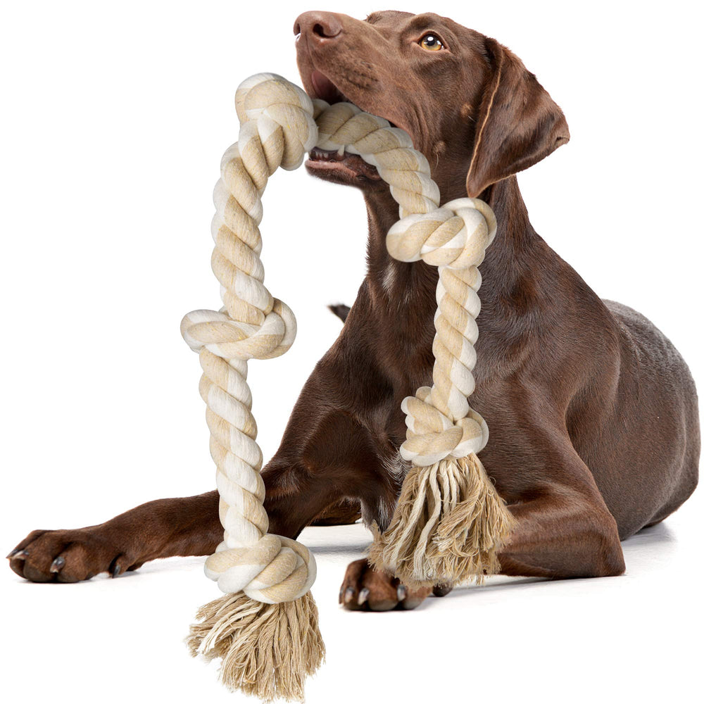 Fida dog rope toy 3ft 5 knots engages aggressive chewers in interactive play.