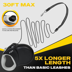 Fida leash cord close-up highlights tangle-free design for smooth retraction.