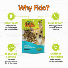 Fido natural ingredients with kelp, parsley, and alfalfa support tasty, digestible dental care.