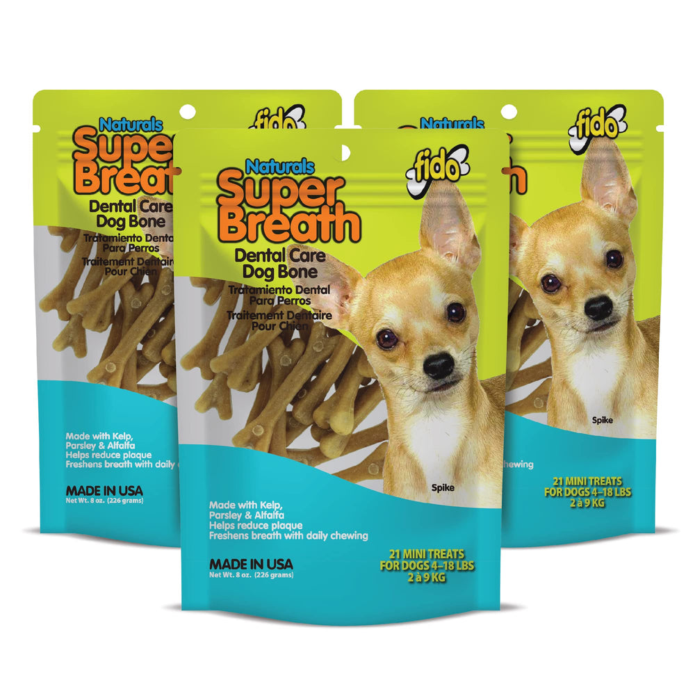 Fido Super Breath dental bones mini-pack front view, designed for small dogs and fresh breath.