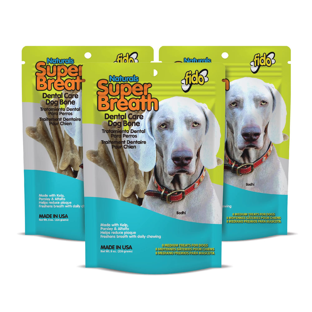Fido Super Breath dental bones in a pack for fresh breath and chew time.
