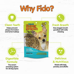 Fido Super Breath mini dog bones measure 3 inches for easy chewing and handling.