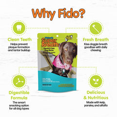 Fido Super Breath bones in resealable pouch promoting fresh, organized storage