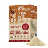 Fidobiotics Good Guts for Lil Mutts bottle and scoop show easy daily dosing to support a balanced gut.