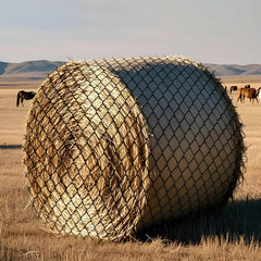 Fifatopo large round bale hay net setup shows quick installation for farms.