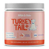 Fifth & Fido Turkey Tail+ probiotics bottle pour supports immune health for dogs.