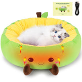 Fighting to Achieve Avocado heated cat bed full view offers cozy warmth for winter naps.