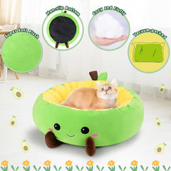 Fighting to Achieve Avocado heated cat bed raised edge provides neck support.