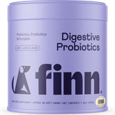 Finn Digestive Probiotics dog bottle front shows NASC seal and gut health support.