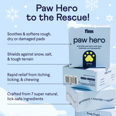 Finn Paw Hero ingredients flatlay featuring olive oil, aloe, chamomile