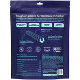 Finn Plaque Patrol dental chews in action fighting tartar buildup and promoting cleaner teeth.