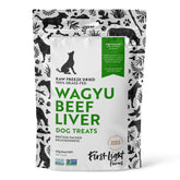 First Light Wagyu Beef Liver Treats bag shows resealable packaging for easy rewards.