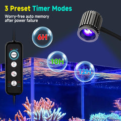fishkeeper memory-enabled reef light with 3 preset timers for automated day cycles.
