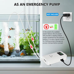 fishkeeper air pump USB-rechargeable battery charging while powering tanks during outages