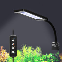 Fishkeeper clip-on LED light front view highlighting compact 9W design for small planted tanks.