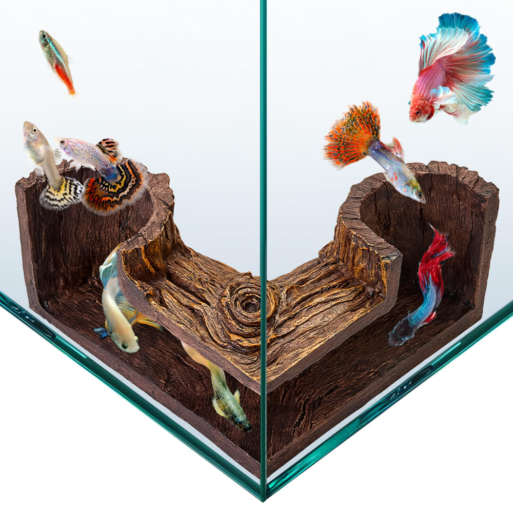 FISHNOSH Aquarium Cave natural driftwood look blends with tank decor while offering fish a retreat.