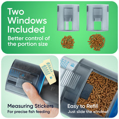 FISHNOSH dual feeding windows illustrate small and large portions.