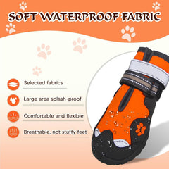 FISHOAKY dog shoes reflective straps improve night-time visibility.