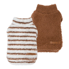 Fitwarm 2-pack striped fleece dog sweater in brown for warm, comfy walks.