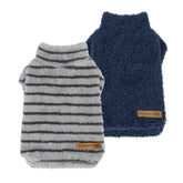 Fitwarm 2Pack striped fleece dog sweater navy back view for stylish warmth.