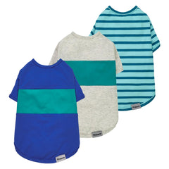Fitwarm 3 Pack color block striped dog shirt front view with breathable summer comfort