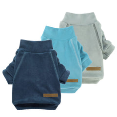 Fitwarm 3 Pack Classic Fleece Sweater blue dog front view helps keep small pets warm on walks