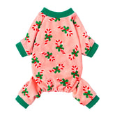 Fitwarm Candy Cane Dog Pajamas front view offers cozy warmth for small dogs in cold weather.