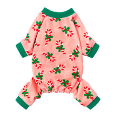 Fitwarm Candy Cane Dog Pajamas front view offers cozy warmth for small dogs in cold weather.