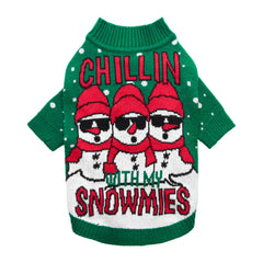 Fitwarm Chillin with My Snowmies sweater front view on a small dog for cozy winter warmth