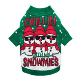 Fitwarm Chillin with My Snowmies sweater front view showing festive snowmen design for small dogs