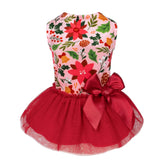 Fitwarm Christmas Flowers dog tutu dress front view, festive small-dog outfit for holidays.
