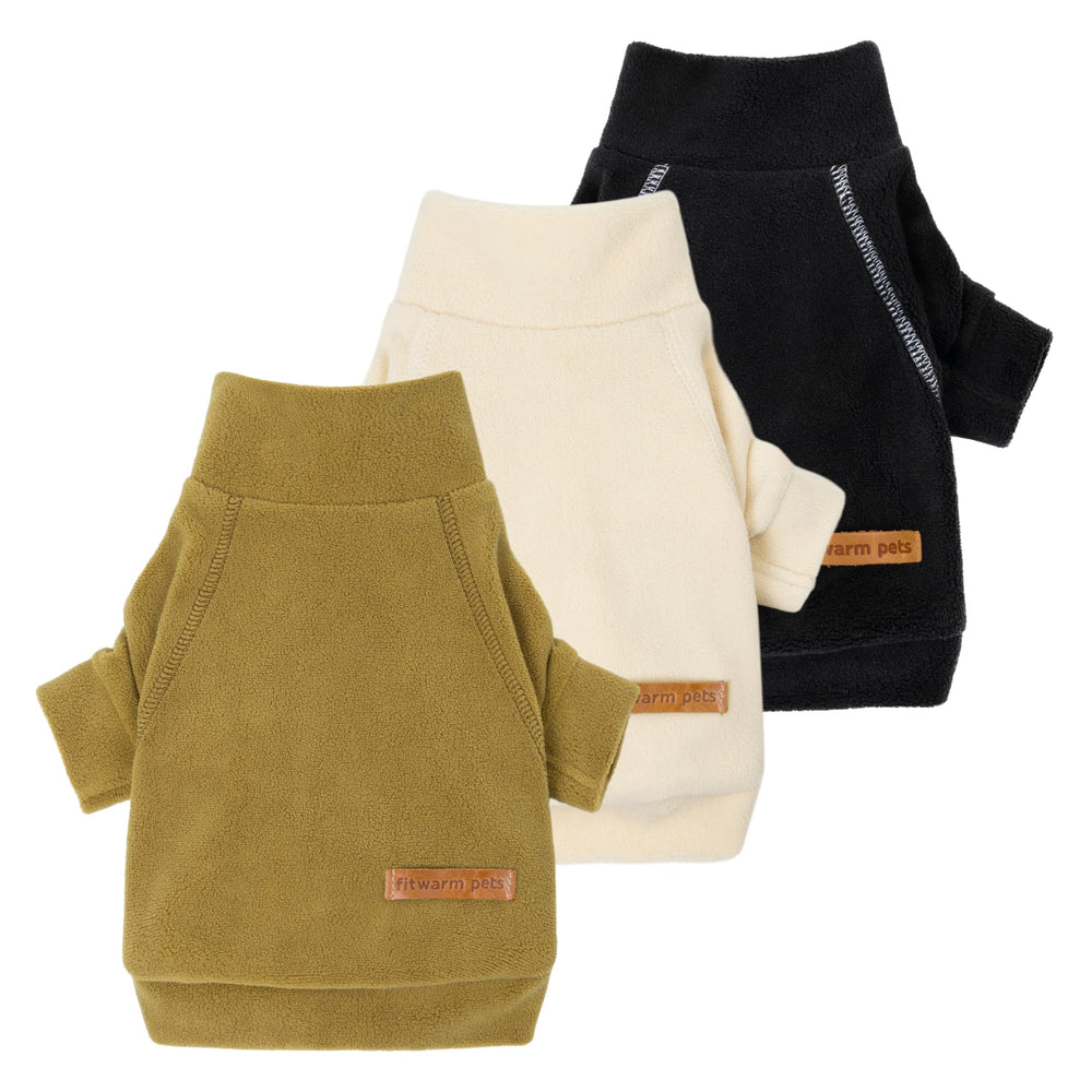 Fitwarm Classic Fleece Dog Sweater in black, back view; cozy warmth for cold walks.