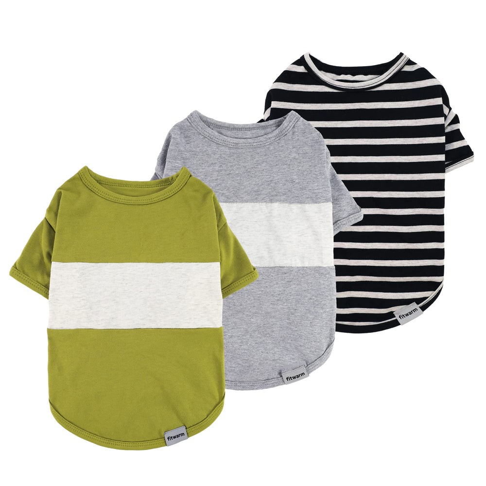 Fitwarm color-block striped dog shirt green for breathable summer wear