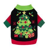 Fitwarm cozy dog Christmas sweater front view shows festive tree print for holiday photos