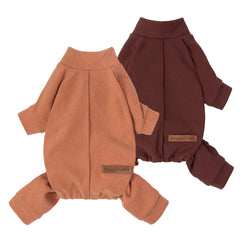 Fitwarm dog pajamas orange front view offer cozy warmth for small dogs on chilly days.