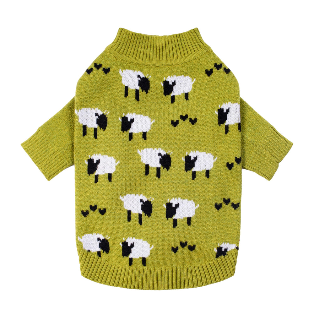 Fitwarm funny sheep dog sweater front view keeps small dogs warm.