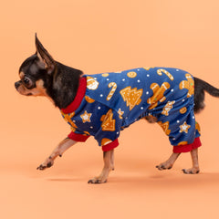 Fitwarm Gingerbread Man Dog Pajamas back view — snug four-leg design for secure comfort.