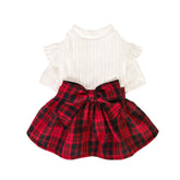 Fitwarm knitted plaid sweater dress front view for pets — cozy warmth for festive outings.