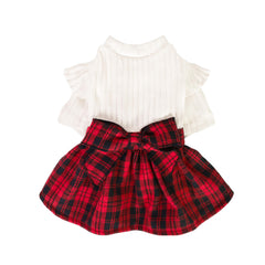 Fitwarm knitted plaid sweater dress front view for pets — cozy warmth for festive outings.