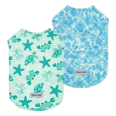 Fitwarm marine dog shirt teal with starfish print, sun protection and cute beach vibes.