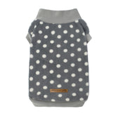 Fitwarm polka dot fleece sweater on a small dog promotes warm comfortable walks