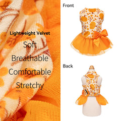 Fitwarm Pumpkin Flower Dress bow detail closeup, decorative waist bow and seasonal charm.