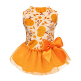 Fitwarm Pumpkin Flower Dress front view, festive fall design for small dogs.