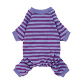 Fitwarm purple striped dog pajamas front view showing cozy all season fit for small dogs