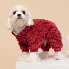Fitwarm red fluffy dog onesie collar detail for festive photos and snug wear